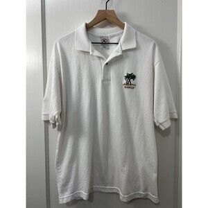 Vintage Men's Hawaii Embroidered Logo White Polo Shirt 100% Cotton Size L